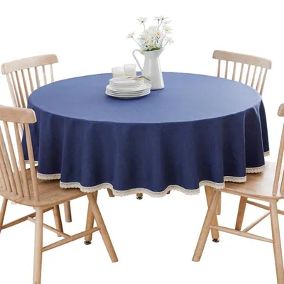 Immagine prodotto di Tovaglia rotonda in cotone e lino, blu scuro, diametro 240 cm