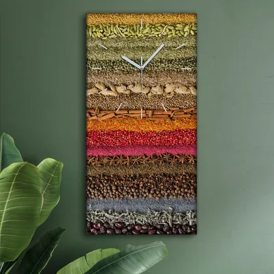 Produktbild von Wohnzimmer Leinwand Uhr Geräuschlos Küche 30x60 Gewürze, Gemüse, Motive, weiße Zeiger