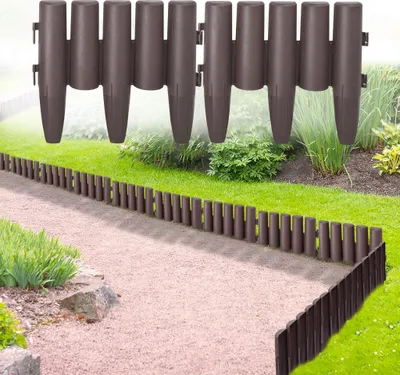 Produktbild von JOIEYOU Rasenkante Beeteinfassung Kunststoff Beetumrandung Beetbegrenzung Mähkante Holzimitat Flexible Rasenkantenband Gartenpalisade 15cm hoch (Braun, 280cm)
