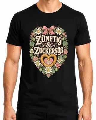 Obrázek produktu pro Zünftig & Zuckersüß, tričko s motivem Oktoberfestu, bavorské tradiční oblečení, kožené kalhoty, pánské, černá barva, velikost XXL