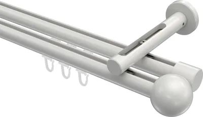 Produktbild von Interdeco Innenlaufstange / Gardinenstange mit Innenlauf Weiß, Typ Siteno Luino (Kugel), 20 mm Ø 2-läufig, 320 cm