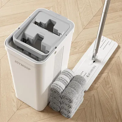 Produktbild von Wischmopp Set mit Eimer, Bodenwischer, langer Stiel, 8 Mikrofaser Pads, für Haushalt