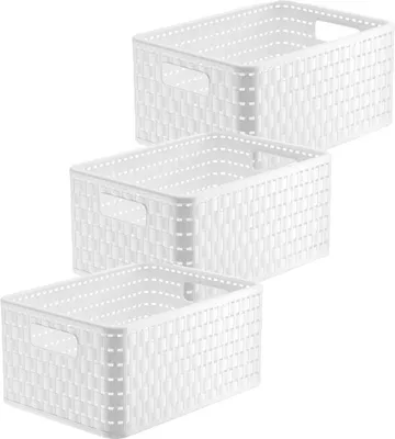 Produktbild von Rotho 3er Set Aufbewahrungsboxen Country - Organizer je 32,8 x 23,8 x 16,0 cm - Kunststoffbox 11 L in Rattan-Optik - Küchen Stapelbox aus Kunststoff