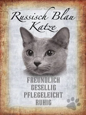 Produktbild von vianmo Holzschild 40x30 cm russisch blau Katze