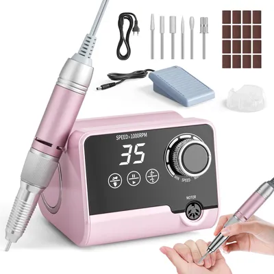 Produktbild von Nagelfräser - Elektrische Nagelfeile - 45.000 U/min - 45 Geschwindigkeitsstufen - Fußpedal - LCD-Display - Vorwärts-/Rückwärtslauf - Pink