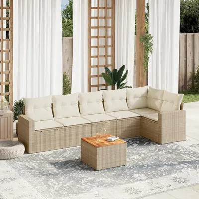 Produktbild von Design 7-tlg. Garten-Sofagarnitur mit Kissen Beige Poly Rattan, Gartenmöbel-Sets 2024 Neu