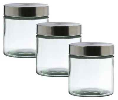 Immagine prodotto di Contenitore per alimenti S - Vetro con coperchio in acciaio inossidabile - 0,85 litri - Diametro: 11 cm - Altezza: 12 cm - Set da 3 pezzi
