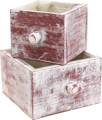 Produktbild von Pflanzkasten Shabby Chic Dekoschublade Rot Weiß Blumenkasten 2er-Set