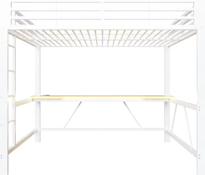 Produktbild von Merax Etagenbett 160x200 cm, Gaming-Metall-Hochbett mit LED-Beleuchtung, USB-Ladestation und Schreibtisch, Stockbett, Kinderbett, Jugendbett, Weiß