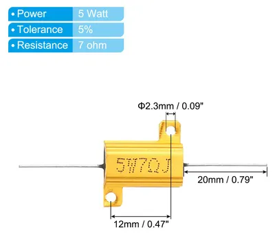 Produktbild von 2 Stš¹ck 5W 7 Ohm Aluminium Hš¹lle Widerstand Geh?use Draht Widerst?nde Schraube Tap Leistungswiderstand Goldton