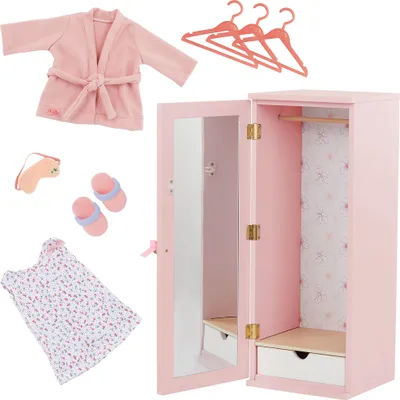 Produktbild von Our Generation - Fashion Closet - Holz-Kleiderschrank-Möbel-Set & Outfits für 46 cm Puppen