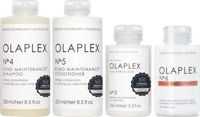 Produktbild von Olaplex No. 4 Bond Maintenance Shampoo 250ml + Olaplex No. 5 Bond Maintenance Conditioner 250ml + Olaplex Hair Perfector No.3 100ml + Olaplex Bond Smoother No.6 100ml