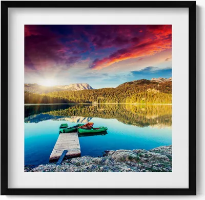 Produktbild von Flusslandschaft– Wandbild mit Rahmen – Gerahmtes Bild  – Wanddekoration – 50x50 cm –  Schwarz Rahmen