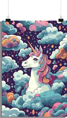 Produktbild von Einhorn Poster - Nachts Poster - Für Kinderzimmer Poster - 51x71cm - Perfekt zum Einrahmen