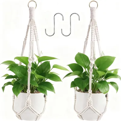 Produktbild von Makramee Pflanzenhänger mit Haken, 51,5 cm, 2 Stück, für Innen und Außen