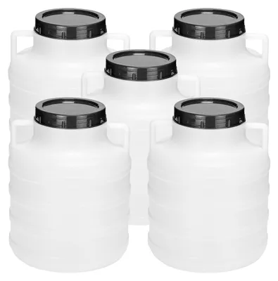 Produktbild von Garronda Set 5x 5 Liter Weithalsfass BPA-frei Futtertonne Fass Universalfass Lebensmittel Fass Regenfass für Garten Regentonne mit Deckel Regenwassertonne Wassertonne GD-0125 Weiß