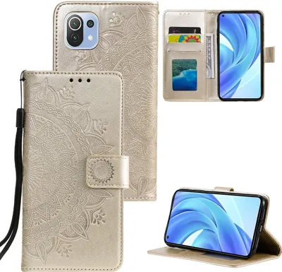 Produktbild von König Design Hülle kompatibel mit Xiaomi Mi 11 Lite Kunstleder Handyhülle - Handy Case Gold