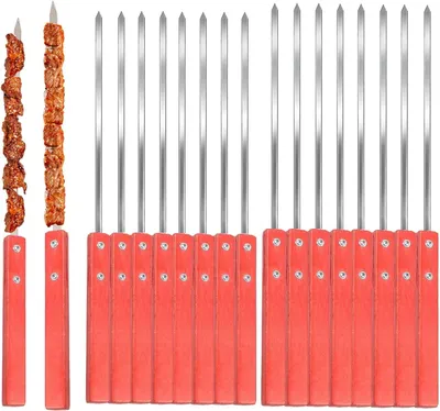 Imagen del producto de 16 brochetas de acero inoxidable con mangos de madera
