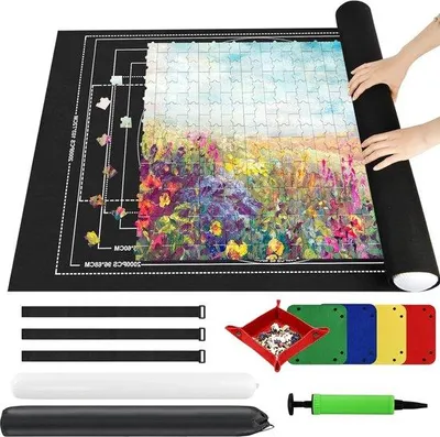 Productafbeelding van Flexibele puzzelopslagmat - Scheurvast puzzelrol met hulpkoord - Draagbare puzzelmat voor tot 2000 stukjes - Inclusief luchtpomp