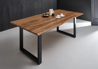 Produktbild von Esstisch Baumkante massiv Akazie natur 140 x 80 U-Gestell schwarz MILO