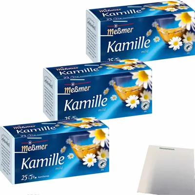 Produktbild von Meßmer Kamillen Tee 25er 3er Pack (3x37,5g Packung) + usy Block