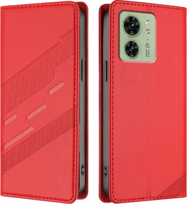 Produktbild von Hülle für Motorola Edge 40, Kunstleder Brieftaschen Handyhülle mit Kartenfach und Standfunktion Rot