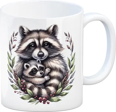 Produktbild von Waschbärmama mit Baby Kaffeebecher