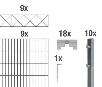 Immagine prodotto di Alberts 668662 Recinzione a doppia rete metallica "Nexus" come set completo di 47 pezzi, plastificata, antracite, altezza 140 cm, lunghezza 18 m