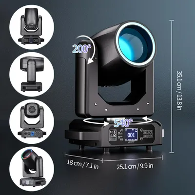 Produktbild von LED-Beam-Moving-Head-Licht - DMX-Bühnenlicht - 200 W - Lichtstreifen - 12 Gobos - 8 Farben - 18 Prismen - 1 EU-Stecker