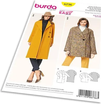 Zdjęcie produktu dla Burda 6736 - Prosty płaszcz, krótki płaszcz