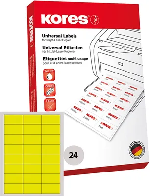 Produktbild von Kores L7037GE, Gelb, Universal, Rechteck, A4, 24 Blätter, Laser/Inkjet