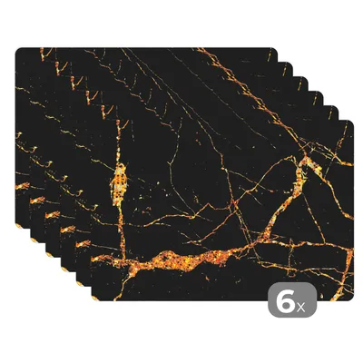 Obrázok produktu pre MuchoWow® Podložky Sada 6 podložiek Umývateľné podložky 30x45x0.3cm Mramor - Zlatá - Čierna - Mramorový vzhľad - Luxus - Trblietky Podložka pod stôl