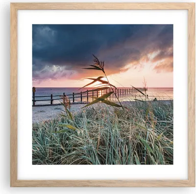 Produktbild von Gerahmtes Poster - Rahmen in heller Eiche - Strand Gras Horizont - 40x40 cm - Wand Bild - Wanddeko - Wandbilder - Kunstposter - Wandposter - Bilderrahmen - Bilder - Kunstdruck - P2NAC40x40-4625