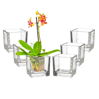 Produktbild von 6 x Glaswürfel 14 x 14 x 14 cm - Glaswindlicht eckig - Kerzengläser - Windlichter eckig - Teelichtgläser eckig - Kerzengläser