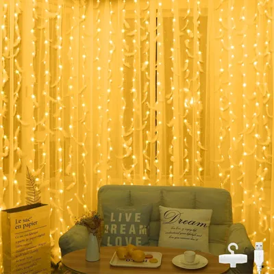 LED-Lichtvorhang 2x1 m, 100 warmweiße LEDs, USB, IP44