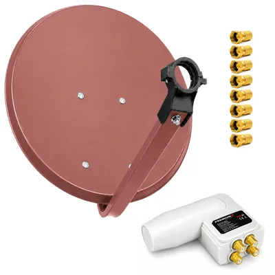 Produktbild von PremiumX SAT Anlage 80cm Antenne Ziegelrot Quad LNB weiß 8x F-Stecker