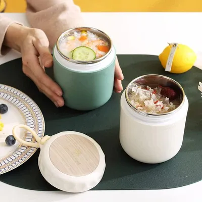 Produktbild von To-go-Yoghurtbecher - Mueslibecher - Stahl - Lidsloser - Papierbecher - 400ml - Muesli - Reise - Schule - Picknick - Reisen - Grün