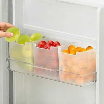 Produktbild von Unyqoos® Kühlschrank-Organizer Aufbewahrungsbox – transparentes 3er-Set (11,8×9,8×12,5 cm), lebensmittelechtes PP, BPA-frei – für Kühlschrank & Küche