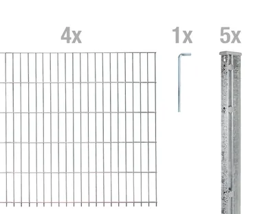 Produktbild von Alberts Doppelstabmattenzaun 8-6-8, Matten 2,50 m, Höhe 2,43 m, Länge 10 m, feuerverzinkt, Zaun als Komplettset, Pfosten mit Abdeckleiste 60x40 mm