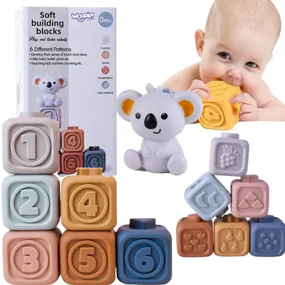 Obrázok produktu pre Vzdelávacia pyramída Woopie Baby – Sada senzorických kociek 2 v 1 s hrýzadlom a číslami