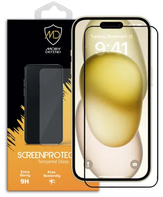 Productafbeelding van MobyDefend Screenprotector - Geschikt voor iPhone 15 Plus - Screensaver Met Zwarte Randen - Gehard Glas