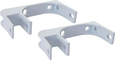 Two white awning brackets are shown against a white background.
