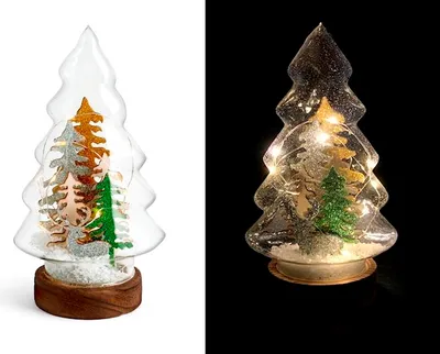 Produktbild von Glasweihnachtsbaum mit LEDs auf Holzsockel, 21 cm hoch