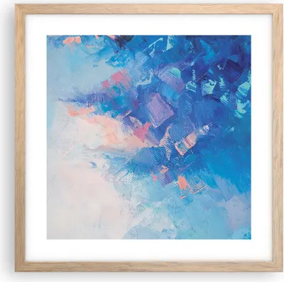 Produktbild von Gerahmtes Poster - Rahmen in heller Eiche - Abstraktion blau gemalt - 40x40 cm - Wand Bild - Wanddeko - Wandbilder - Kunstposter - Wandposter - Bilderrahmen - Bilder - Kunstdruck - P2NAC40x40-4570