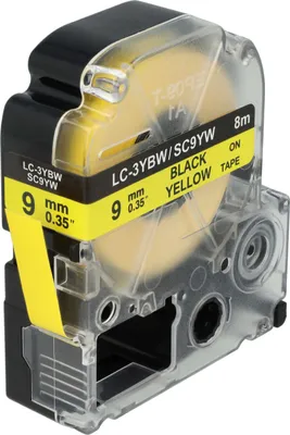 Produktbild von vhbw Schriftband-Kassette kompatibel mit Epson LabelWorks LW-1000P, LW-600P, LW-500, LW-400, LW-300 Etiketten-Drucker 8m x 9mm Schwarz auf Gelb
