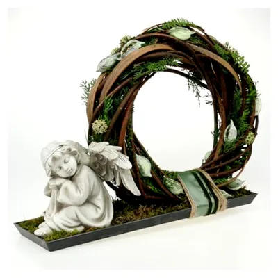 Produktbild von Gedenkfigur eines schlafenden Engels in Grau, wetterfest, Polyresin, 16 cm, 2er-Set für Grabdekoration und Trauerfloristik
