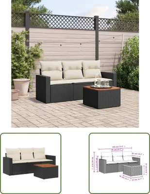 Produktbild von The Living Store 4-tlg. Garten-Sofagarnitur mit Kissen Schwarz Poly Rattan