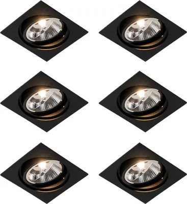 Produktbild von QAZQA - Set mit 6 verstellbaren schwarzen Einbaustrahlern - Chuck 111 I Wohnzimmer I Schlafzimmer - Aluminium - LED geeignet GU10