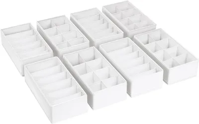 Schubladen-Organizer-Set, 8 Stück, 30x15x9 cm, reinweiß