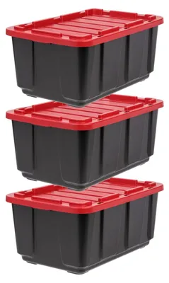 Immagine prodotto di Contenitori con coperchio - Set da 3 - 100 L - 77,5 x 51,5 x 36 cm - Nero - Impilabili